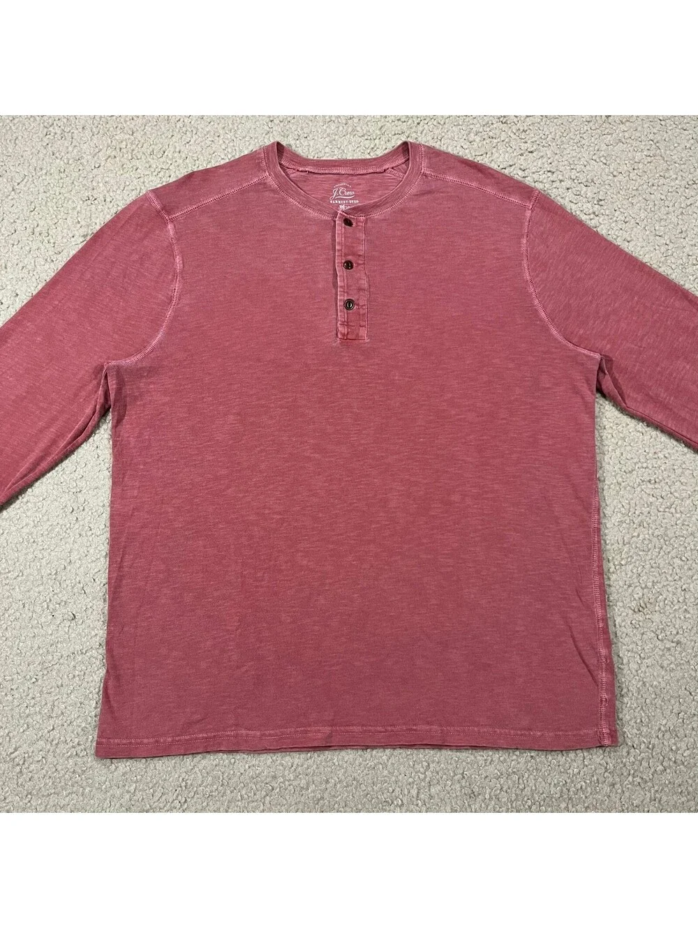 J.Crew Mens Garment Dyed Red Long Sleeve Henley T Shirt Size XL